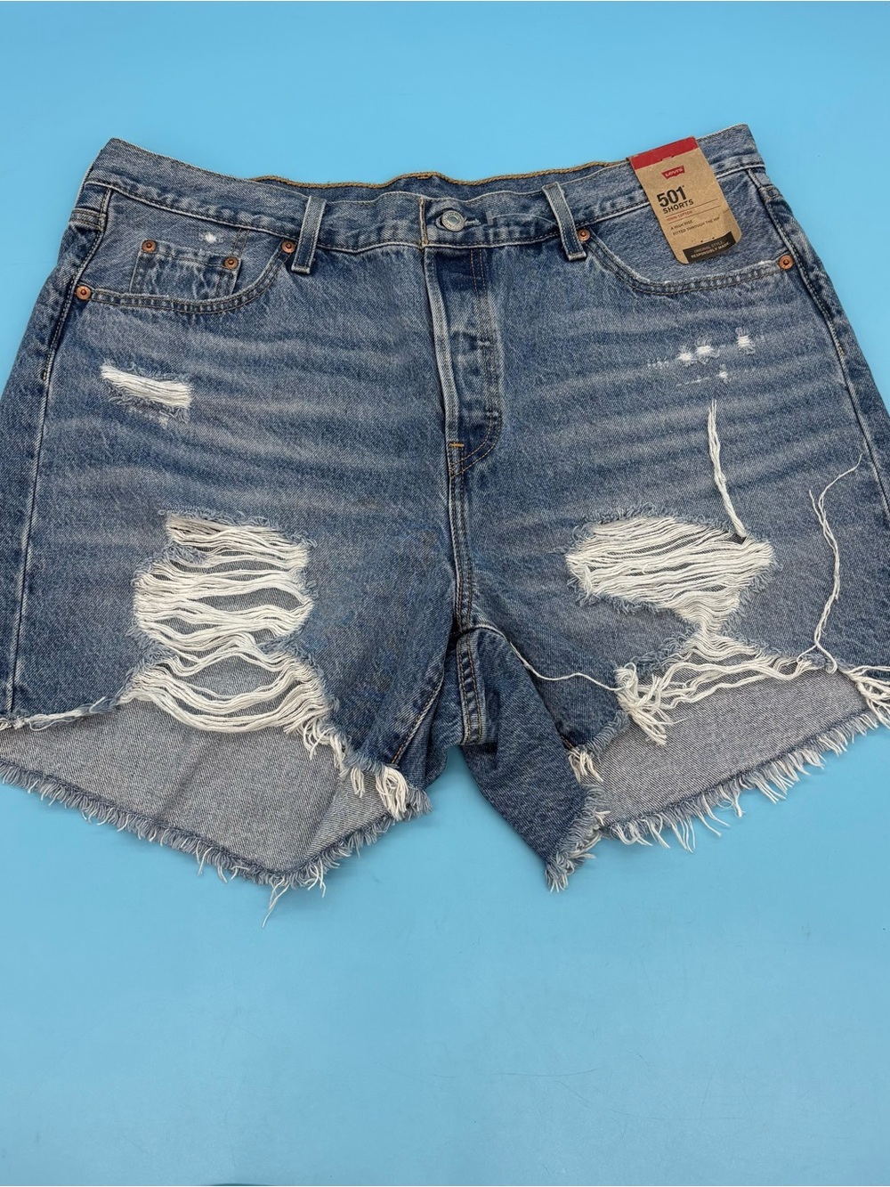Levi's 501 Women’s Distressed Shorts Denim Button Fly High Rise Size 16W B018